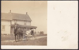 Husband &amp; Wife in Horse-drawn Cart at Home Pre-1920 RPPC Photo Postcard - £9.58 GBP