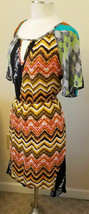 GLAM 100%Silk Dress Sz -L Multicolor/Geometric Pattern Made in U.S.A.  - $39.97