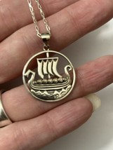 Vintage 925 Italy Sailing Ship on Waves Pendant and Necklace - £25.72 GBP