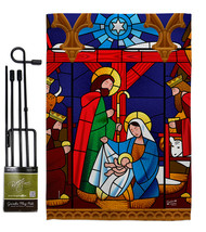 Stained Glass Nativity - Impressions Decorative Metal Garden Pole Flag Set GS137 - £22.00 GBP