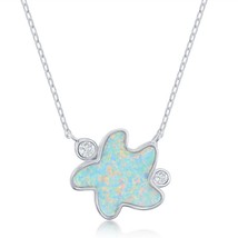 Sterling Silver White Inaly Opal &amp; CZ Starfish Necklace - £38.27 GBP