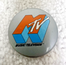 Vintage MTV Music Television Logo 1980s Silver Orange Blue Pinback Butto... - $9.90