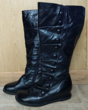 Miz Mooz Bloom Womens Black Leather Button Wedge Boots Size 7 - $65.62