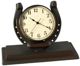 Mantel Clock EQUESTRIAN Lodge Horseshoe Resin Quartz Movement Hand-Cast - £175.05 GBP