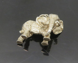 925 Sterling Silver - Vintage Shiny Sculpted Elephant Animal Pendant - PT15344 - £49.90 GBP