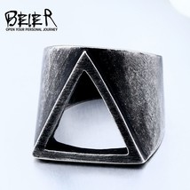 BEIER Viking Ring vintage Punk Gothic Stainless Steel Leaked triangl men jewelry - £8.62 GBP