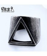 BEIER Viking Ring vintage Punk Gothic Stainless Steel Leaked triangl men... - £8.47 GBP