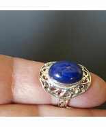 Lapis 925 Fine Solid Sterling Silver Ring Size 8 Filigree GemStone Gem S... - $47.41