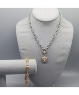Necklace Bracelet Jewelry Set Silver Tone Yellow Rhinestone Removable Pe... - $745.83 MXN