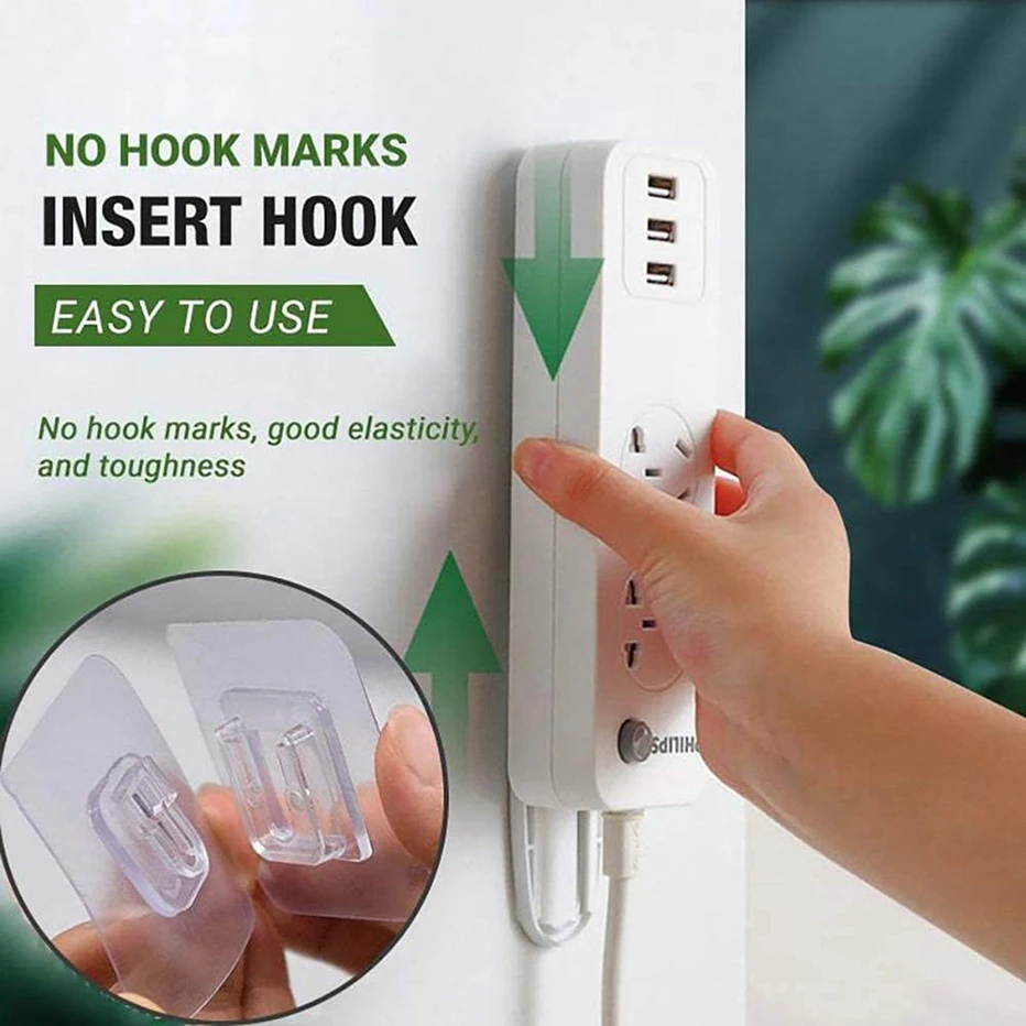 House Home 4/10 Pairs Double-Sided Adhesive Wall Hooks Hanger Strong Transparent - £19.75 GBP