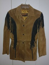 3B WEST/TANSMITH Ladies Brown Leather W/DARK Fringe JACKET-XL(M?)-RUNS Small - £78.95 GBP