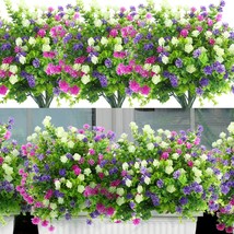 Artificial Flowers For Outdoors Uv Resistant 8 Bundles, Plastic Fake Outdoor - £25.53 GBP