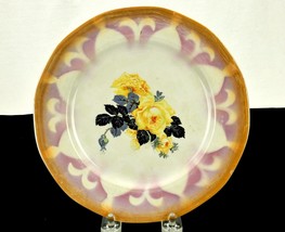 Decorative Porcelain Plate, Yellow Rose Cluster, Pink &amp; Gold Border, Vin... - $14.65