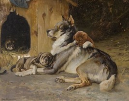 Elkhound with Puppies by Uchermann. Pets Art Repro Giclee - £6.85 GBP+