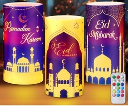 3 Piece Eid Mubarak Flameless LED Candles Lights with Remote - £9.39 GBP
