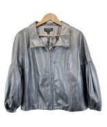 NEW St. John Womens Size L Pearlized Leather Jacket Steel... - £540.10 GBP