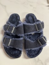 NWOB Birkenstock Arizona Shearling Suede Sandals Fuzzy Blue Size EU 38 (US 7.5) - £102.40 GBP
