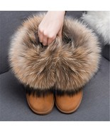 Natural Fox Fur Snow Boots Women Raccoon Fur Shoes Short Genuine Suede L... - £74.57 GBP