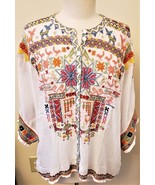 Johnny Was Embroidered Kimono-Sleeve Blouse Sz-LX White - £159.35 GBP