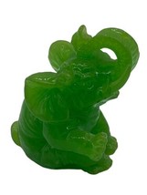 Green Hard Plastic Elephant 2.25” Asian Sitting Animal Figurine - £9.39 GBP