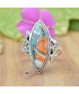 Marquise Oyster Cooper turquoise Ring Silver Leaf Ring Women Jewelry Han... - $88.95 CAD