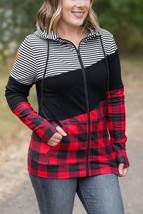 Michelle Mae Colorblock Fullzip Hoodie Plaid And Stripes - $34.00
