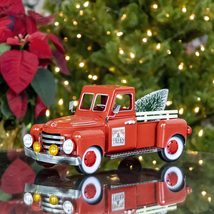 Zaer Ltd. Red Metal Christmas Pickup Truck Decoration (Medium 18&quot; Long) - £42.38 GBP+