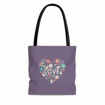 Flowers In Heart With Love Valentine&#39;s Day Grape Compote AOP Tote Bag - $26.35+