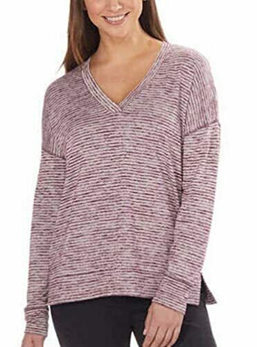 Primary image for Kirkland Signature Womens Long Sleeve Relaxed Fit VNeck Top  Aubergine Stripe XL