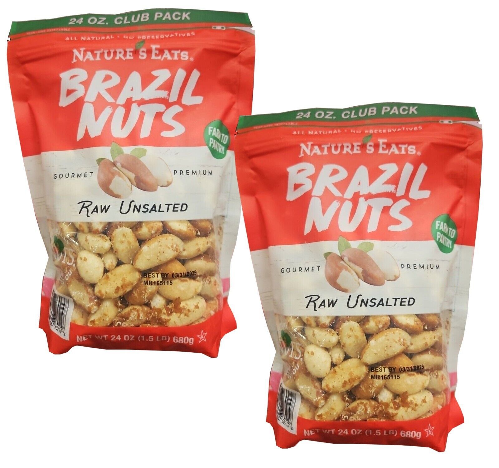 2 Packs Nature's Eats Raw Unsalted Brazil Nuts 24  oz. Big Club Bag  1.5lb - £27.71 GBP