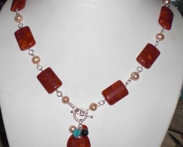Gorgeous Genuine Natural Red Spongy Coral and FW Pearls Neck - $56.99