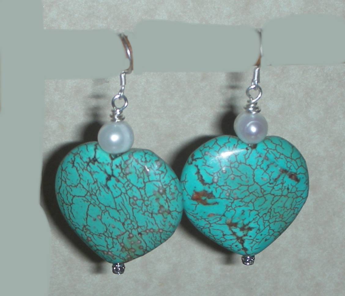 Primary image for HUGE TURQUOISE & FW PEARLS BEADS EARRINGS