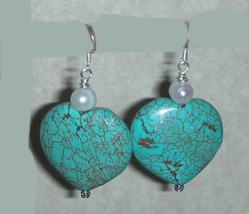 HUGE TURQUOISE &amp; FW PEARLS BEADS EARRINGS - £21.95 GBP