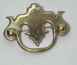 Vintage chippendale style drawer pull Brass Pin/Brooch mini hardware jewelry  - £9.65 GBP