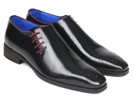 New Handmade Men&#39;s Side Lace Oxfords Black Polished Leather Shoes - £126.40 GBP