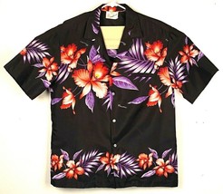VTG Royal Hawaiian Creations Shirt-Sz L-Black Floral-Polyester - £26.90 GBP