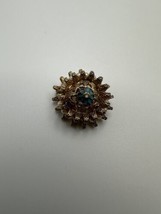 Vintage Gold Blue Enamel Faux Pearl Brooch 2.5cm - $19.80