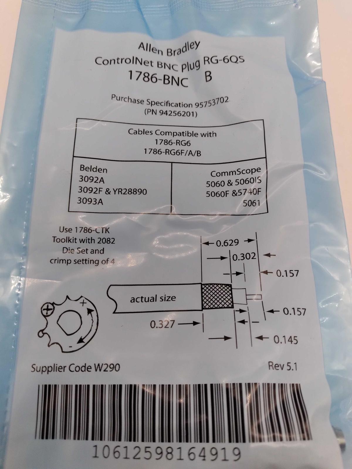NEW  1786-BNC/B Improved ControlNet RG6 Coaxial Connetctor, Series B  - $6.00