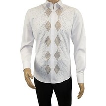 Men CEREMONIA Turkey Shirt 100% Cotton Fancy Rhine Stones #Rio 13 White Slim Fit image 3