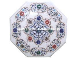 12&quot; Marble Side Coffee Table Marquetry Inlay Pietra Dura Bedroom Decor H3018 - £356.17 GBP