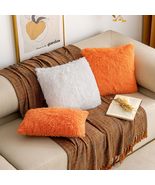 EMEMA Orange Fall Faux Fur Throw Pillow Covers 16x16 Inch Set of 2 Fluff... - £18.85 GBP