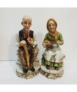 Porcelain figurine old man with CANE &amp; pipe and old woman vintage DB111 - £25.10 GBP