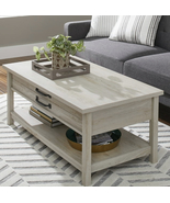 Modern Farmhouse Rectangle Lift Top Coffee Table, Rustic white for livin... - $172.23