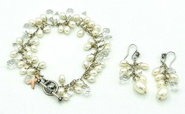 Vintage Clyde Duneier CID 925 Sterling Silver Quartz Pearl Bracelet Earrings Set - £117.44 GBP