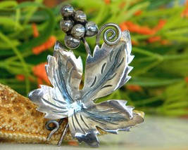 Vintage Taxco Mexico Sterling Leaf Grapes Brooch Pin Eagle 3 - £30.77 GBP