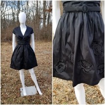 Vtg Donna Ricco Retro 50s pin up  Fit &amp; Flare Beaded Skirt black Dress 8... - $49.49
