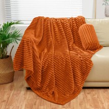 Burnt Orange Flannel Throw (50X70 Inches) With Storage Pouch,300Gsm Super Soft - £25.42 GBP