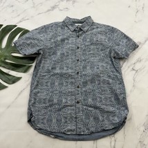 Vissla Mens Button Up Shirt Size M Blue Gray Geometric Print Short Sleeve - $27.71