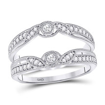 14kt White Gold Round Diamond Flower Petals Ring Guard Enhancer Wedding Band - £530.82 GBP