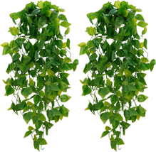 Fake Hanging Plants 2pcs Artificial Plant Faux Pothos Vines Greenery for Wall - £15.56 GBP